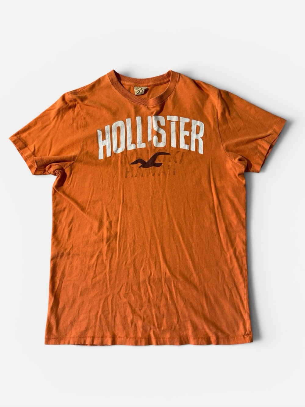 Hollister mens L Large orange Hawaii cotton Y2K cotton logo t-shirt